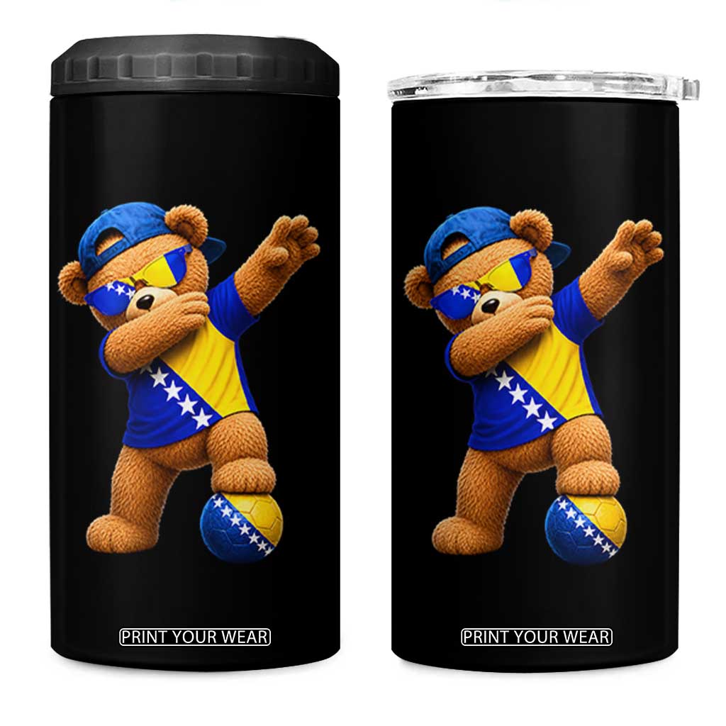 Funny Bosnia Teddy Bear Dabbing Fudbal Fan Gift 4 in 1 Can Cooler Tumbler