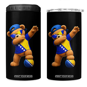 Funny Bosnia Teddy Bear Dabbing Fudbal Fan Gift 4 in 1 Can Cooler Tumbler