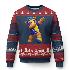 Funny Bosnia Teddy Bear Dabbing Fudbal Fan Gift Ugly Christmas Sweater