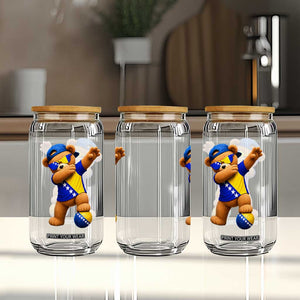 Funny Bosnia Teddy Bear Dabbing Fudbal Fan Gift Glass Can