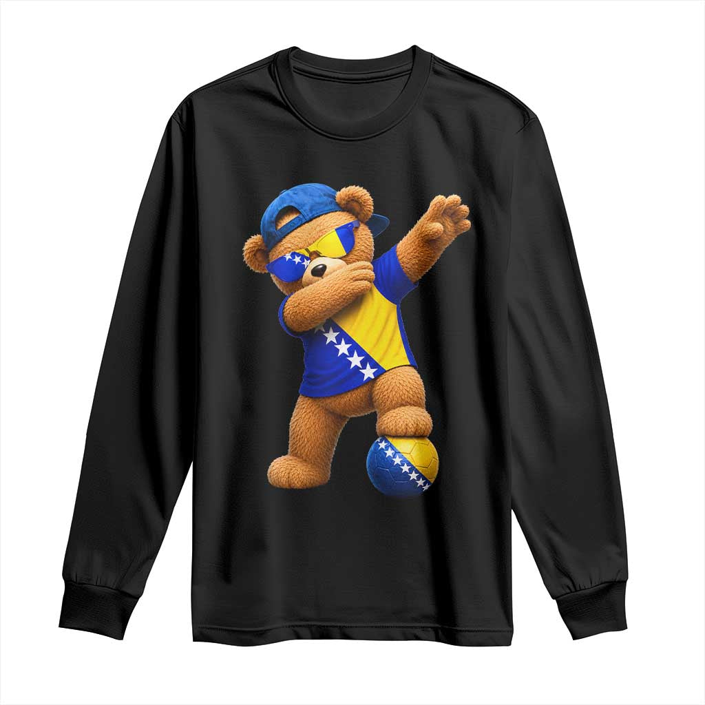 Funny Bosnia Teddy Bear Dabbing Fudbal Fan Gift Long Sleeve Shirt TS12 Black Print Your Wear