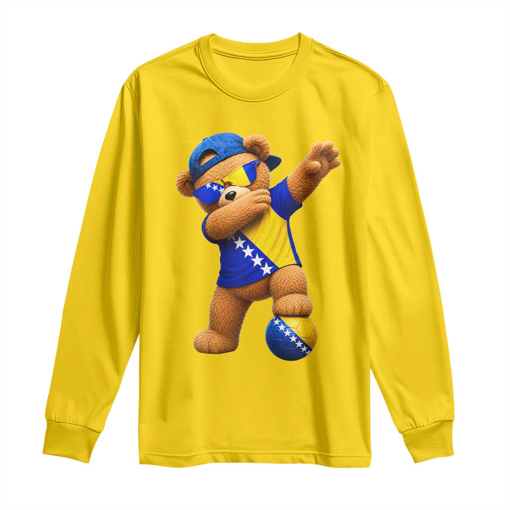 Funny Bosnia Teddy Bear Dabbing Fudbal Fan Gift Long Sleeve Shirt