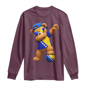 Funny Bosnia Teddy Bear Dabbing Fudbal Fan Gift Long Sleeve Shirt