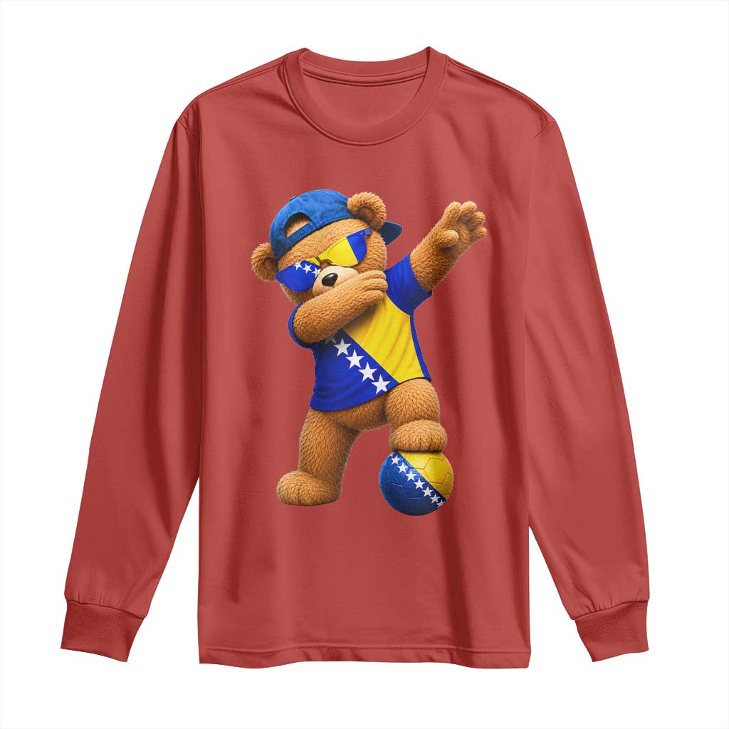 Funny Bosnia Teddy Bear Dabbing Fudbal Fan Gift Long Sleeve Shirt