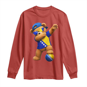 Funny Bosnia Teddy Bear Dabbing Fudbal Fan Gift Long Sleeve Shirt