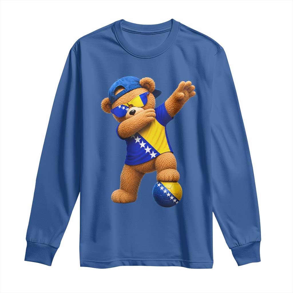 Funny Bosnia Teddy Bear Dabbing Fudbal Fan Gift Long Sleeve Shirt