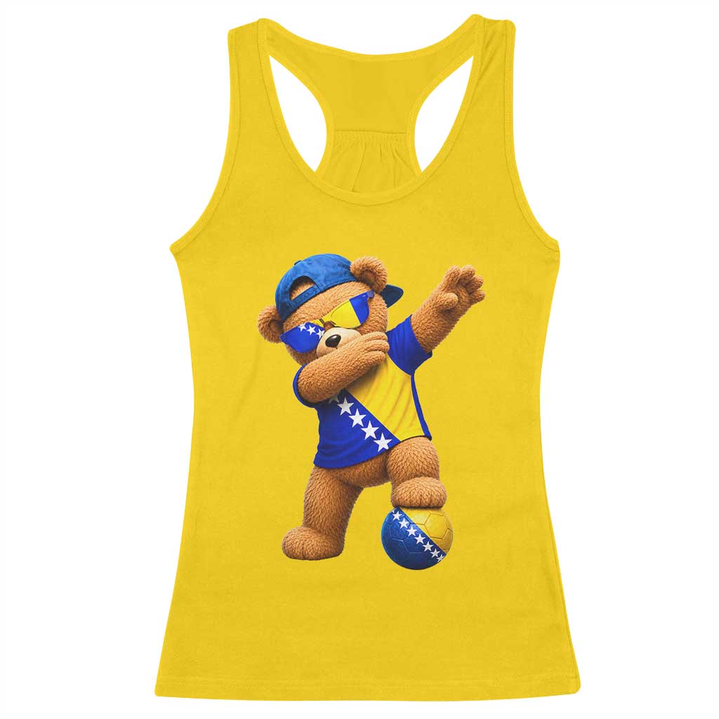 Funny Bosnia Teddy Bear Dabbing Fudbal Fan Gift Racerback Tank Top