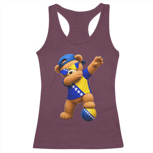 Funny Bosnia Teddy Bear Dabbing Fudbal Fan Gift Racerback Tank Top
