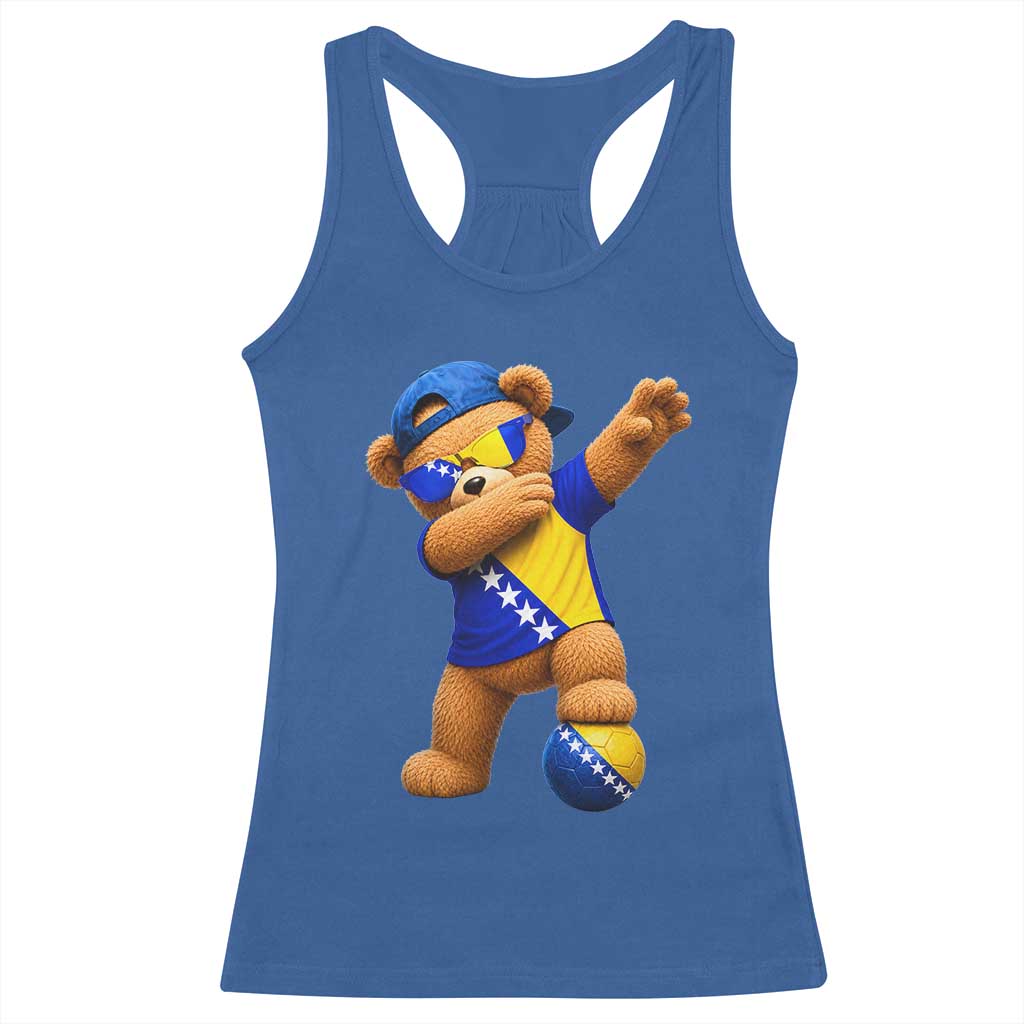 Funny Bosnia Teddy Bear Dabbing Fudbal Fan Gift Racerback Tank Top