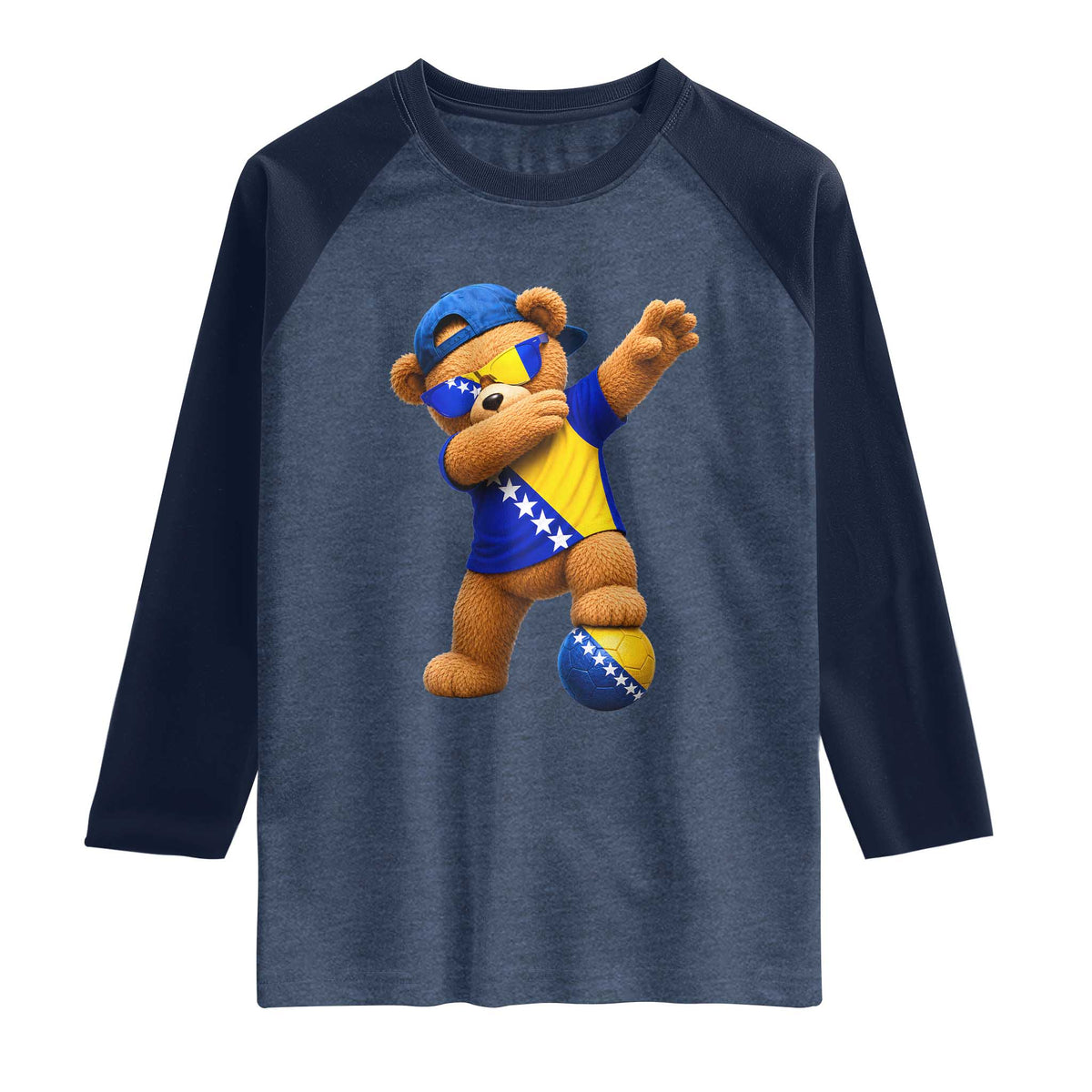Funny Bosnia Teddy Bear Dabbing Fudbal Fan Gift Raglan Shirt