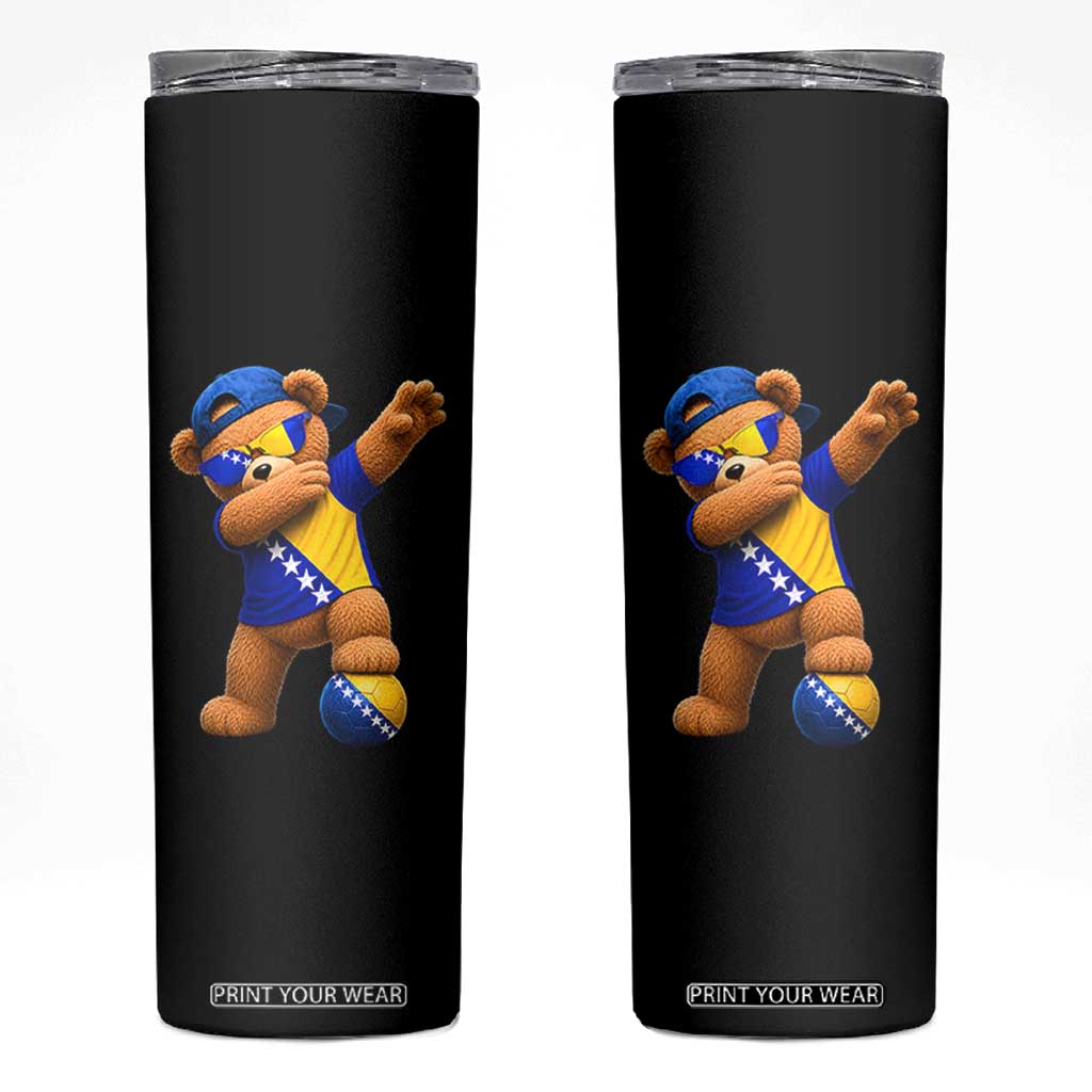 Funny Bosnia Teddy Bear Dabbing Fudbal Fan Gift Skinny Tumbler