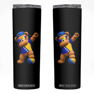 Funny Bosnia Teddy Bear Dabbing Fudbal Fan Gift Skinny Tumbler