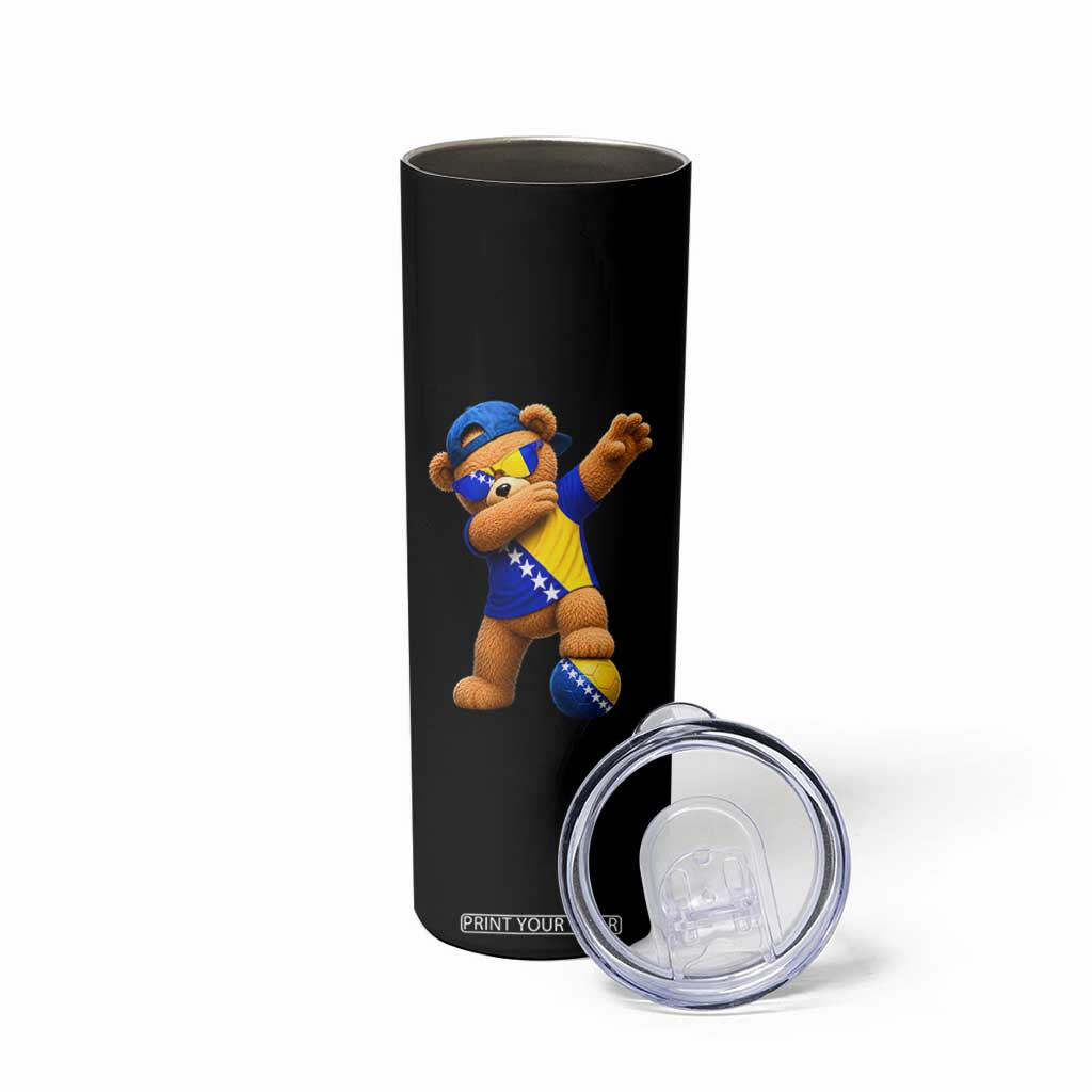 Funny Bosnia Teddy Bear Dabbing Fudbal Fan Gift Skinny Tumbler
