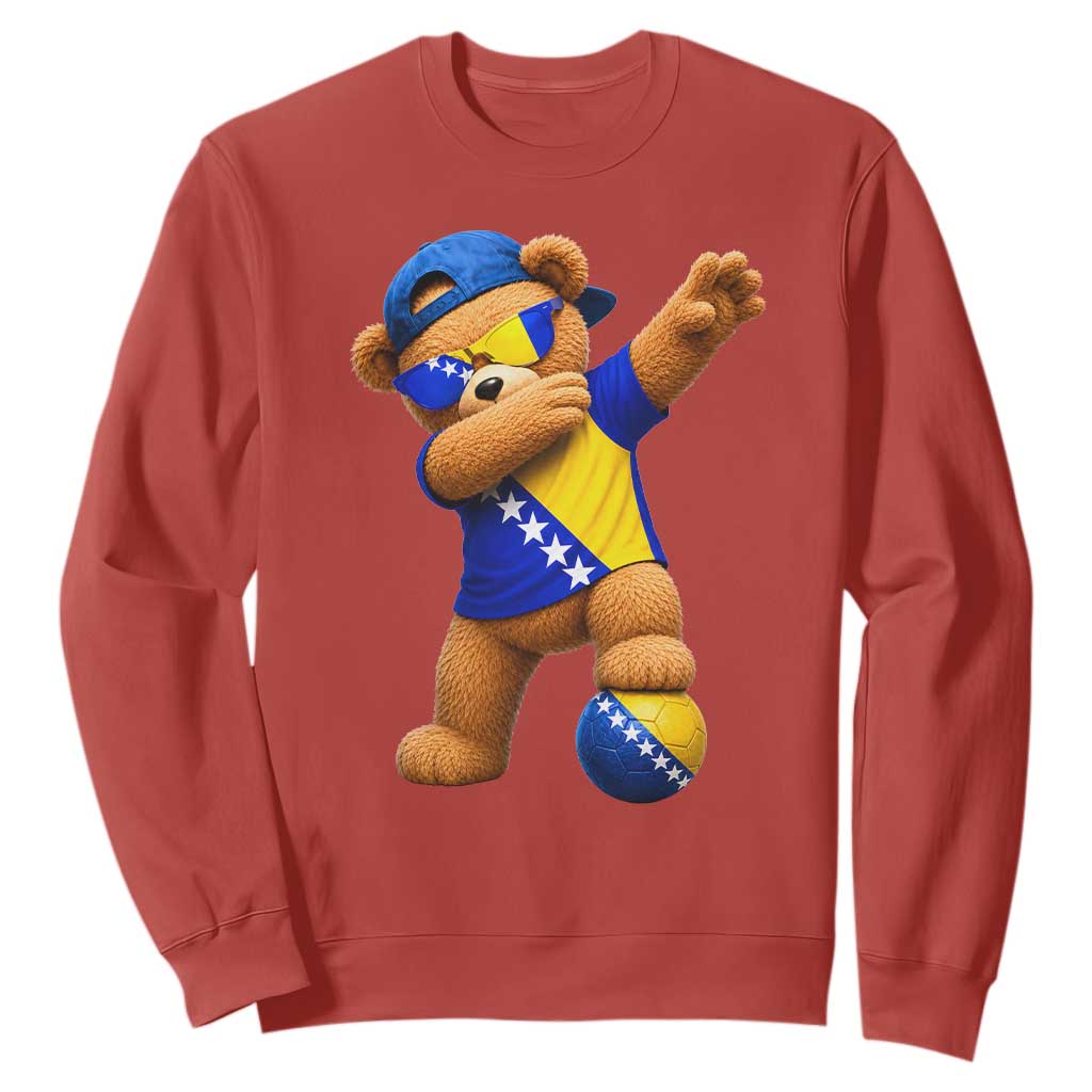 Funny Bosnia Teddy Bear Dabbing Fudbal Fan Gift Sweatshirt