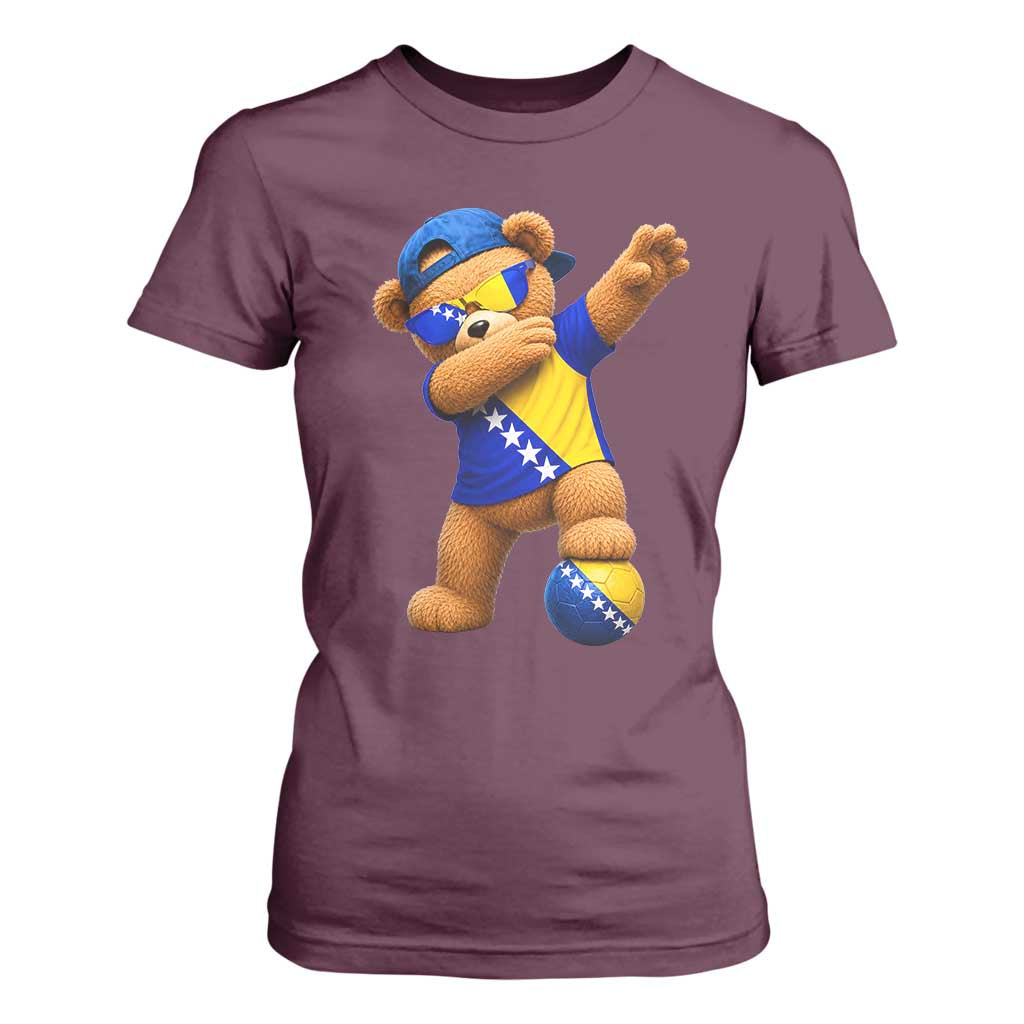 Funny Bosnia Teddy Bear Dabbing Fudbal Fan Gift T Shirt For Women