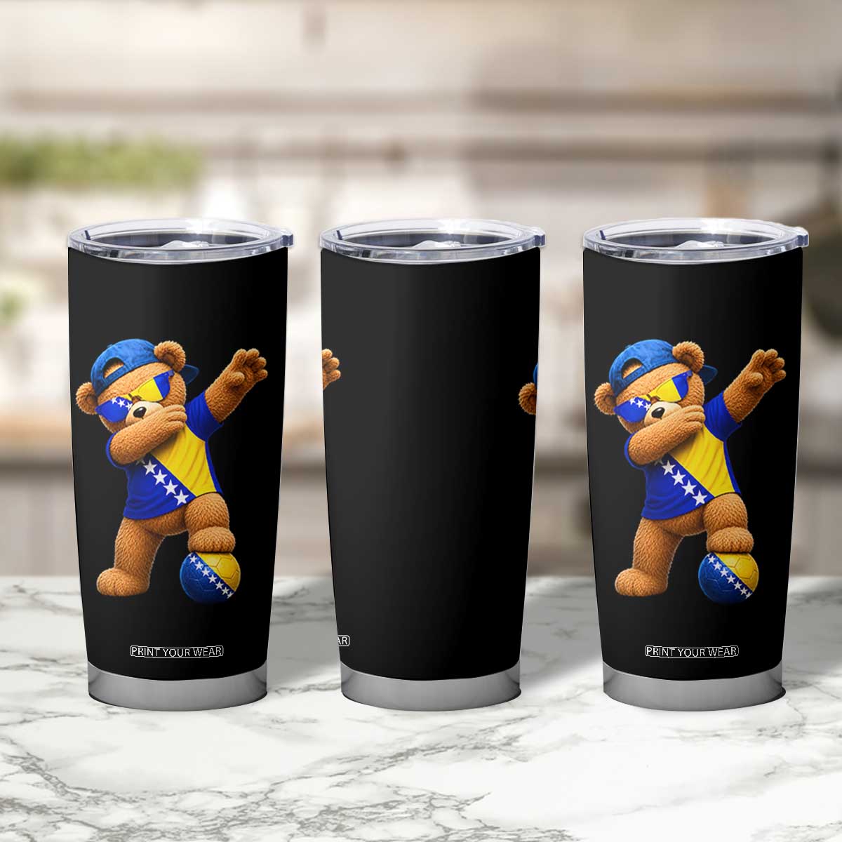 Funny Bosnia Teddy Bear Dabbing Fudbal Fan Gift Tumbler Cup