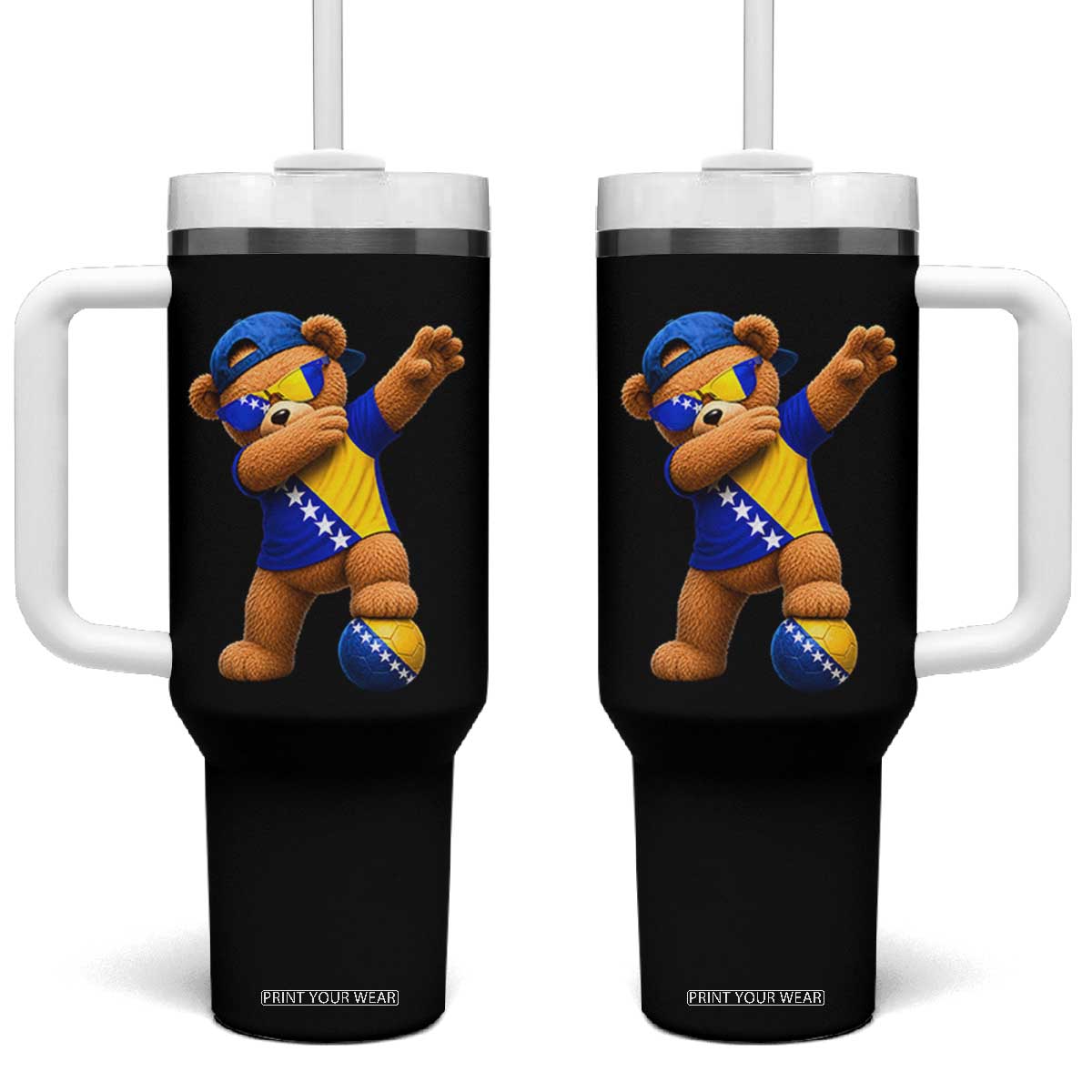 Funny Bosnia Teddy Bear Dabbing Fudbal Fan Gift Tumbler With Handle