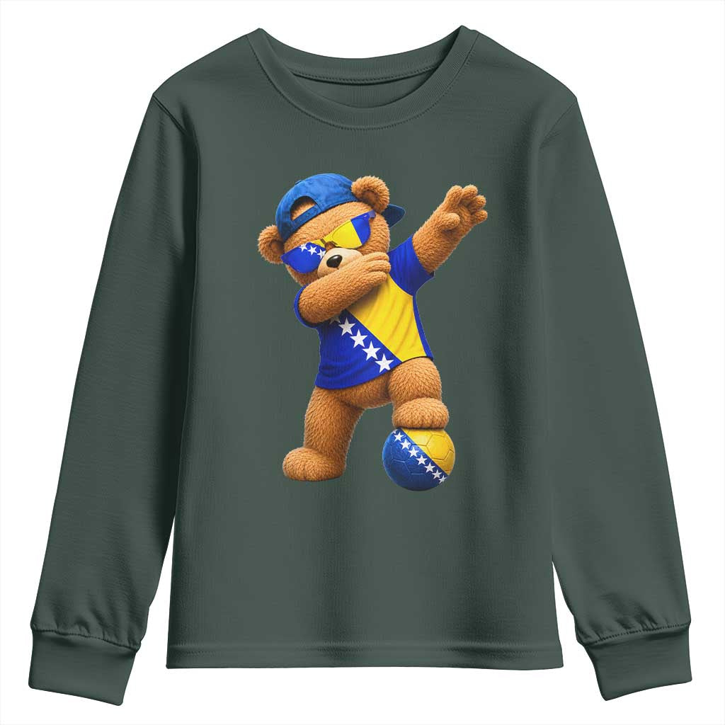 Funny Bosnia Teddy Bear Dabbing Fudbal Fan Gift Youth Sweatshirt