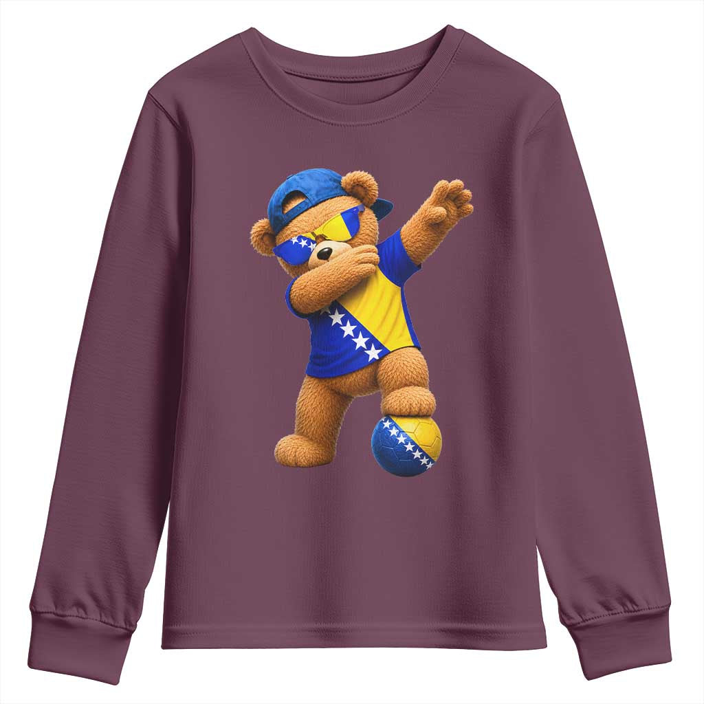 Funny Bosnia Teddy Bear Dabbing Fudbal Fan Gift Youth Sweatshirt