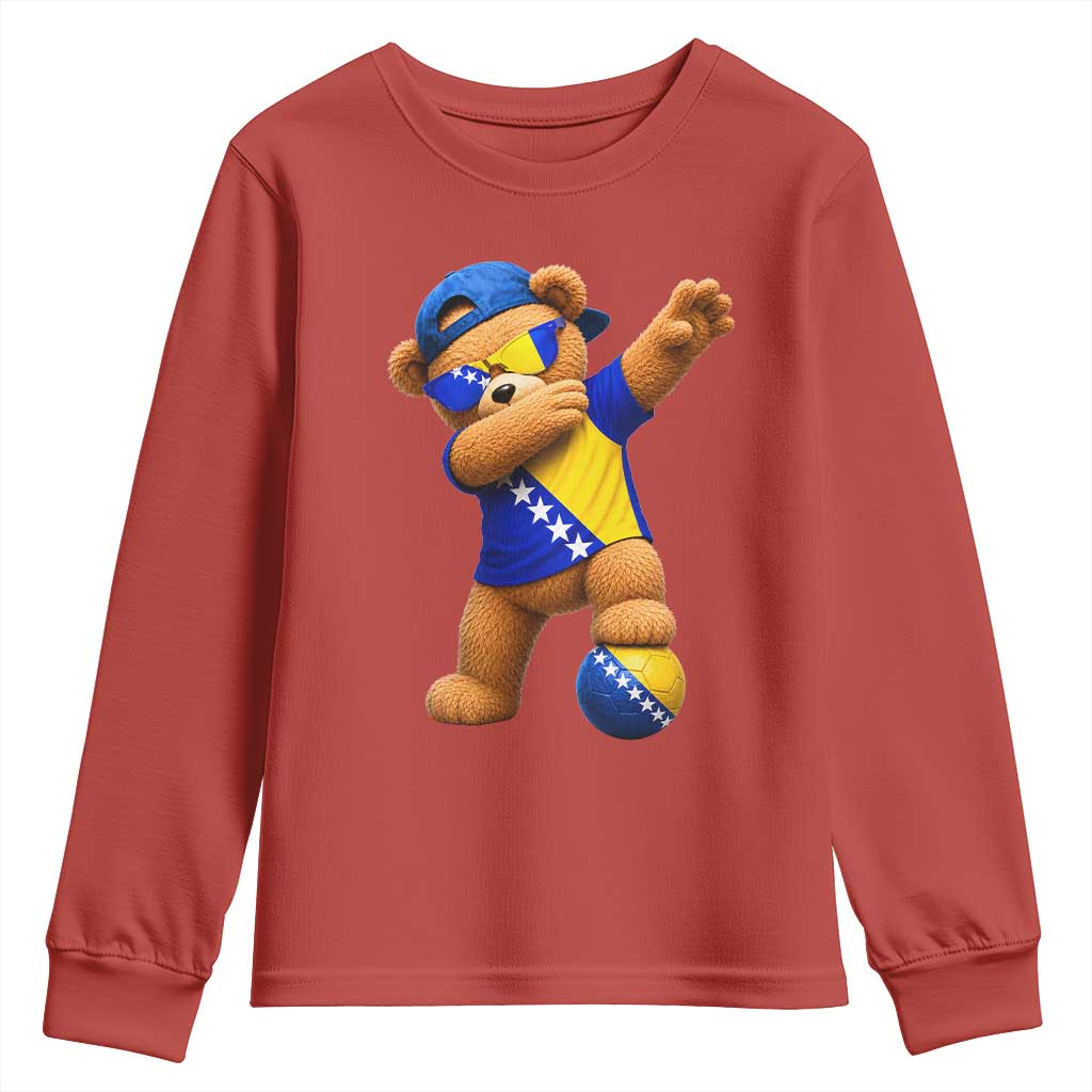 Funny Bosnia Teddy Bear Dabbing Fudbal Fan Gift Youth Sweatshirt