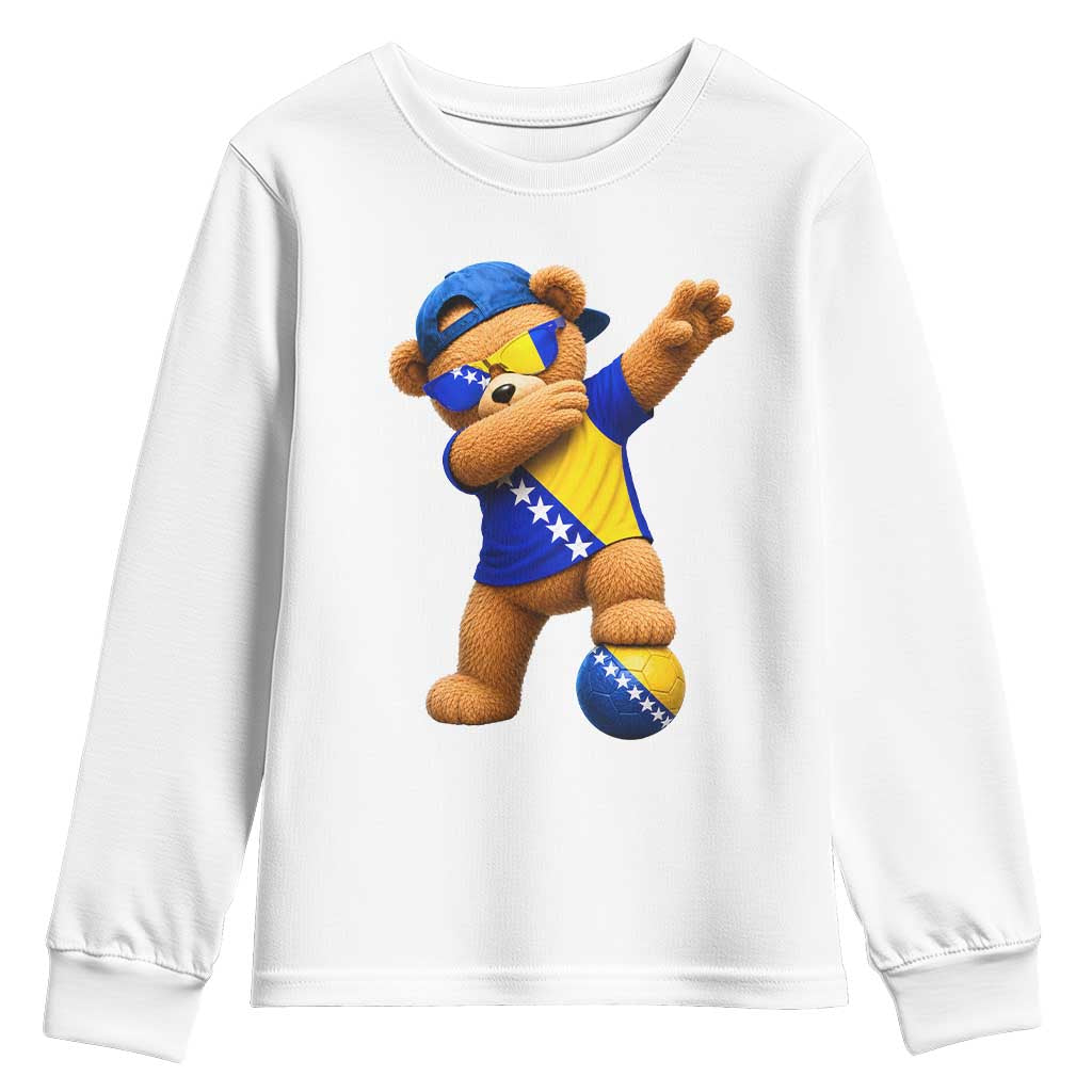 Funny Bosnia Teddy Bear Dabbing Fudbal Fan Gift Youth Sweatshirt
