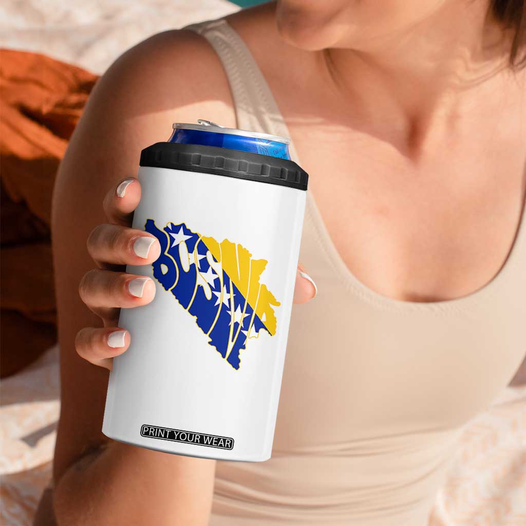 Bosnia And Herzegovina Word Art Map 4 in 1 Can Cooler Tumbler Bosnian Pride Gift