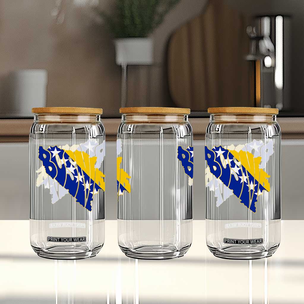 Bosnia And Herzegovina Word Art Map Glass Can Bosnian Pride Gift