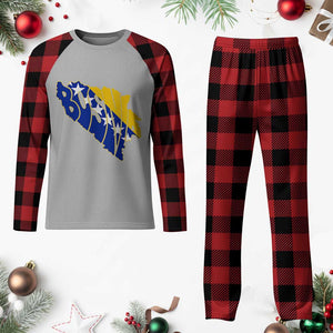 Bosnia And Herzegovina Word Art Map Plaid Pajama Set Bosnian Pride Gift