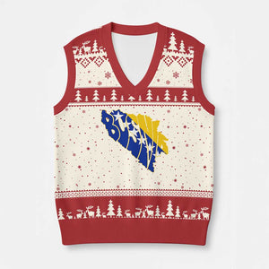 Bosnia And Herzegovina Word Art Map V-Neck Knit Sweater Vest Bosnian Pride Gift