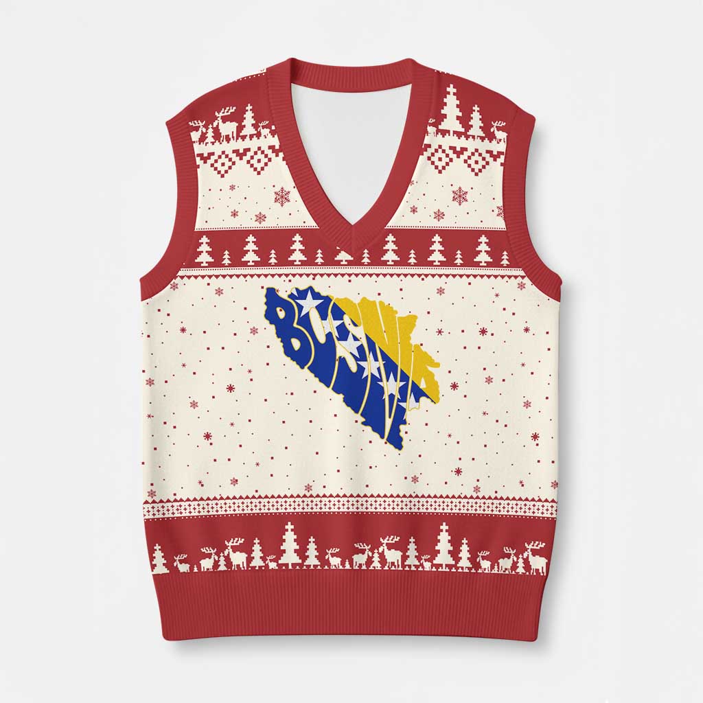 Bosnia And Herzegovina Word Art Map V-Neck Knit Sweater Vest Bosnian Pride Gift TS12 Beige Red Print Your Wear