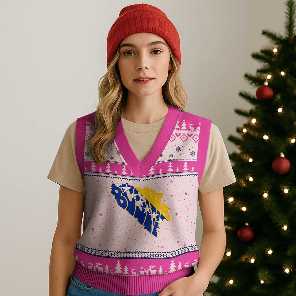 Bosnia And Herzegovina Word Art Map V-Neck Knit Sweater Vest Bosnian Pride Gift
