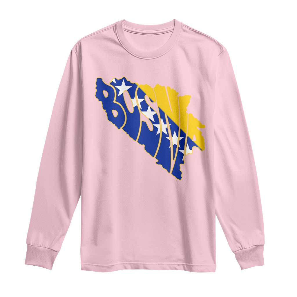 Bosnia And Herzegovina Word Art Map Long Sleeve Shirt Bosnian Pride Gift