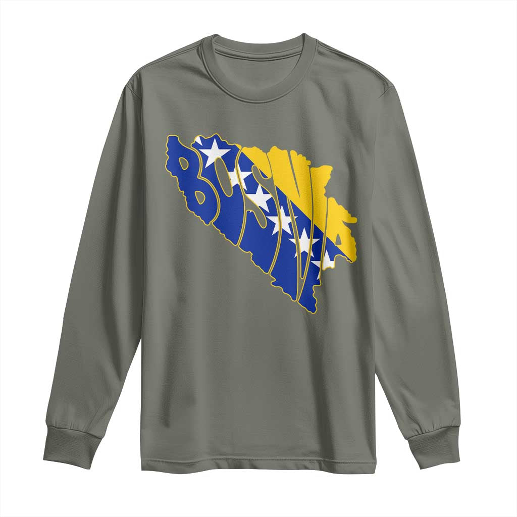 Bosnia And Herzegovina Word Art Map Long Sleeve Shirt Bosnian Pride Gift