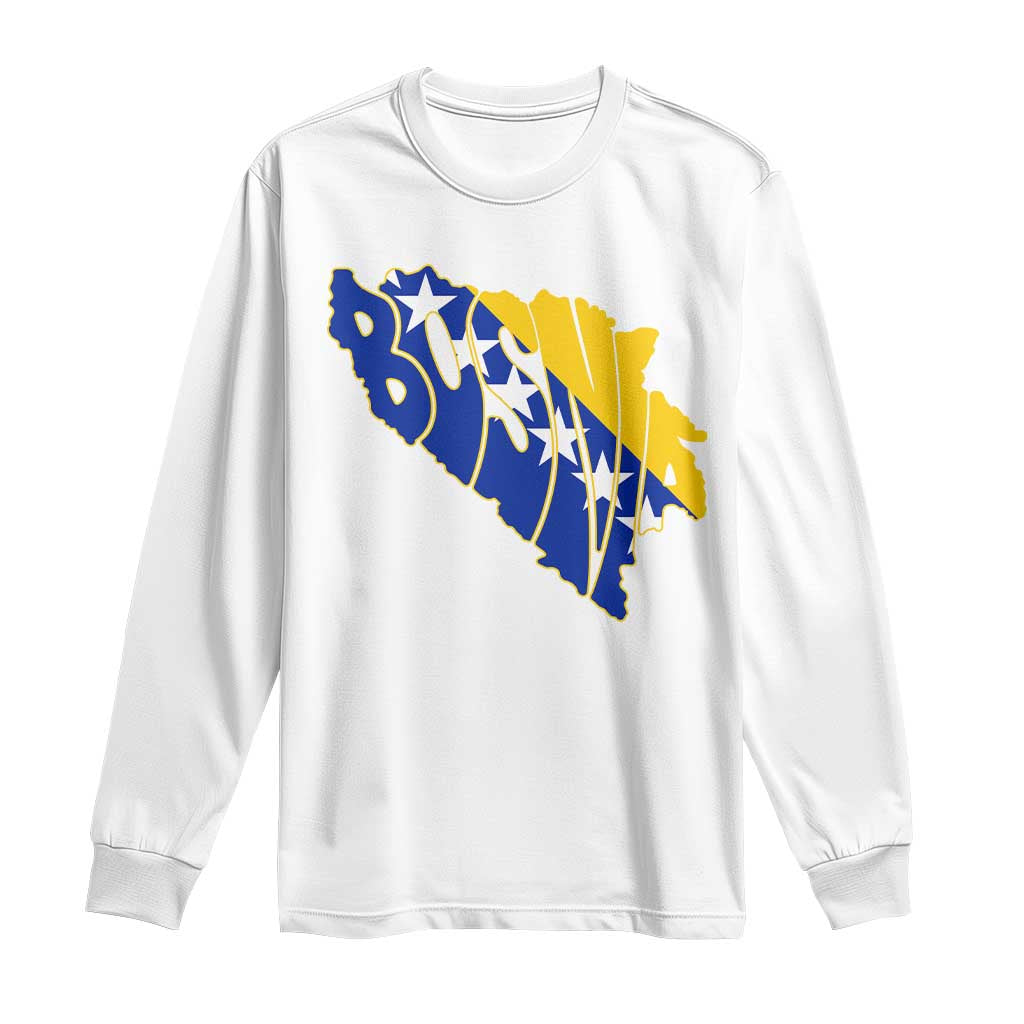 Bosnia And Herzegovina Word Art Map Long Sleeve Shirt Bosnian Pride Gift