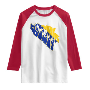 Bosnia And Herzegovina Word Art Map Raglan Shirt Bosnian Pride Gift
