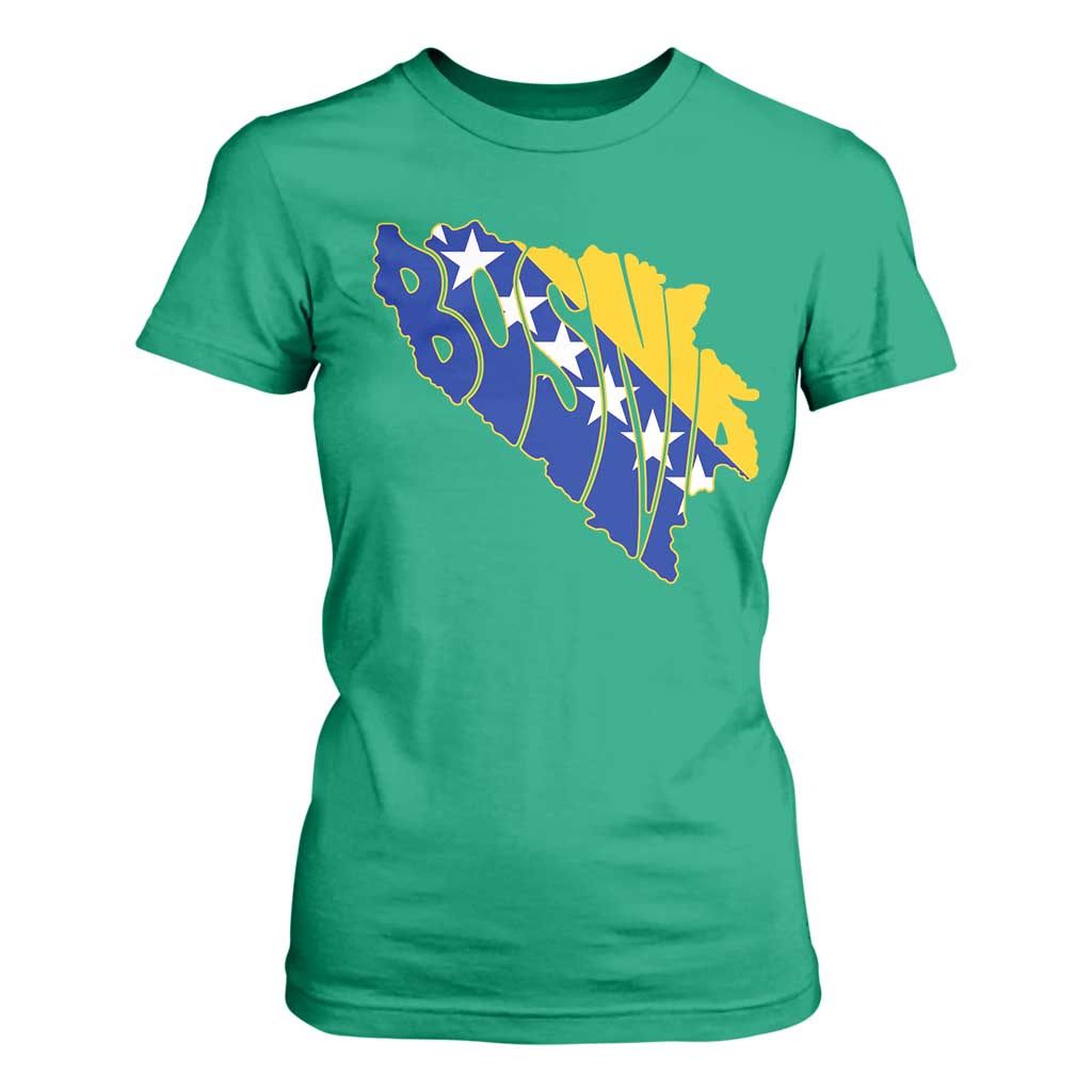 Bosnia And Herzegovina Word Art Map T Shirt For Women Bosnian Pride Gift
