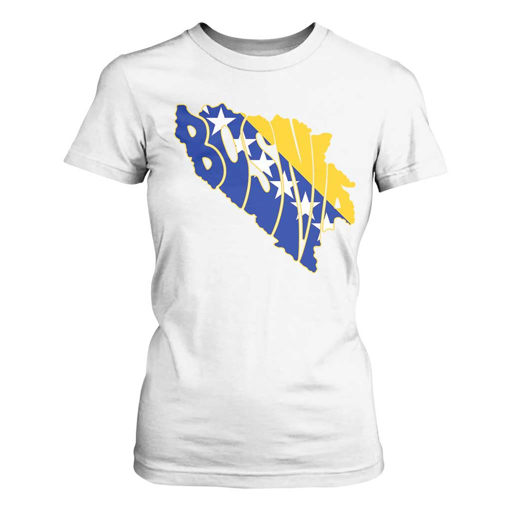Bosnia And Herzegovina Word Art Map T Shirt For Women Bosnian Pride Gift