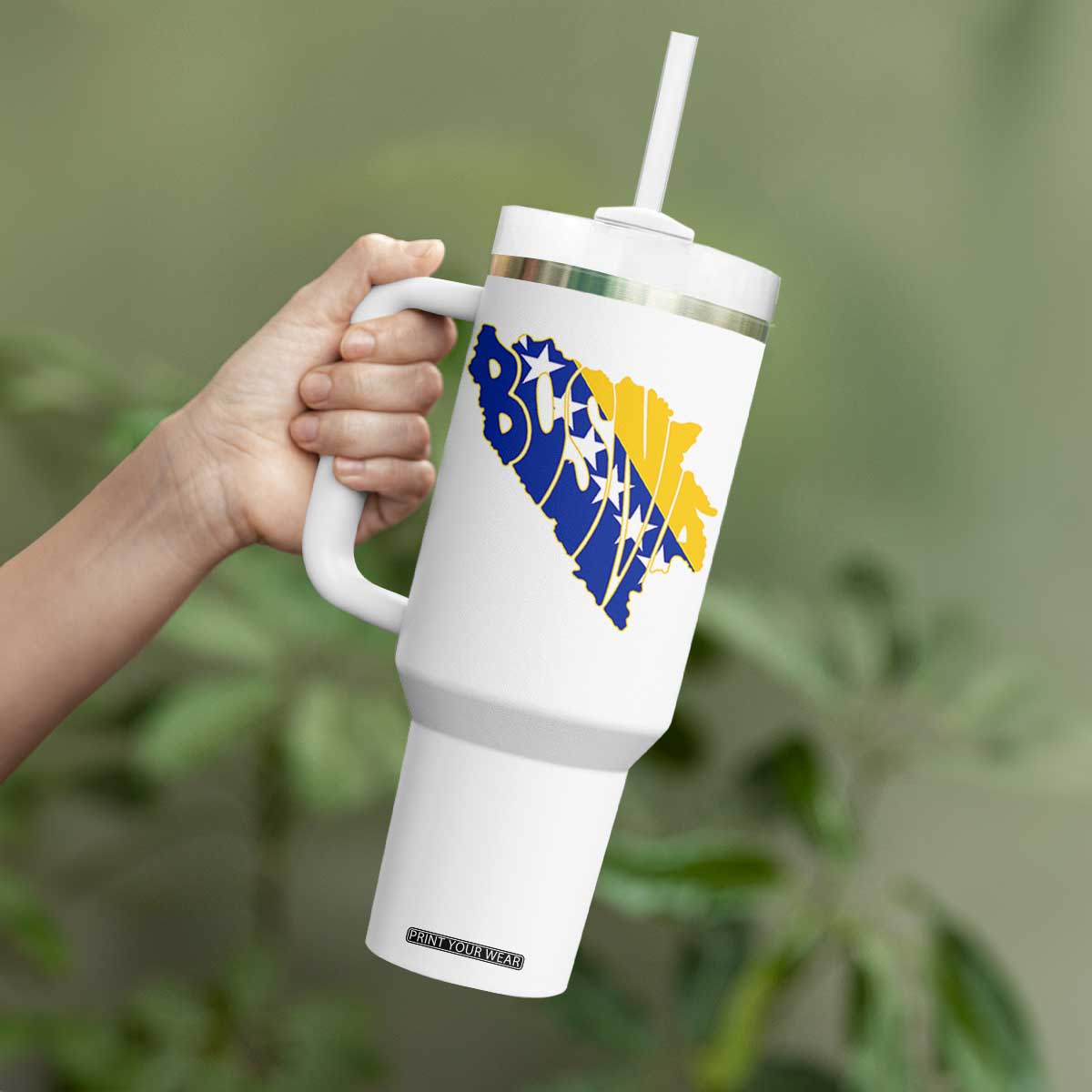 Bosnia And Herzegovina Word Art Map Tumbler With Handle Bosnian Pride Gift