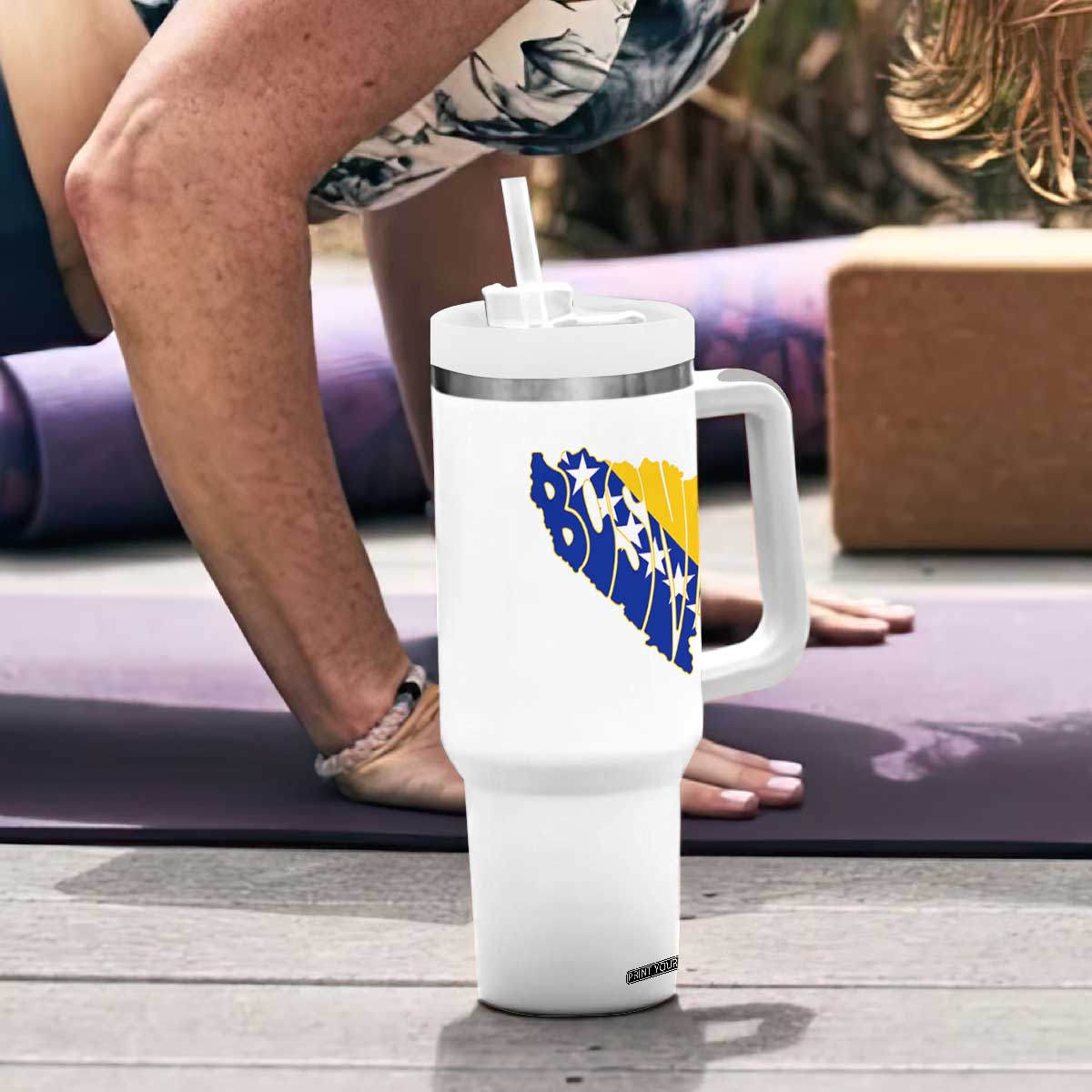 Bosnia And Herzegovina Word Art Map Tumbler With Handle Bosnian Pride Gift
