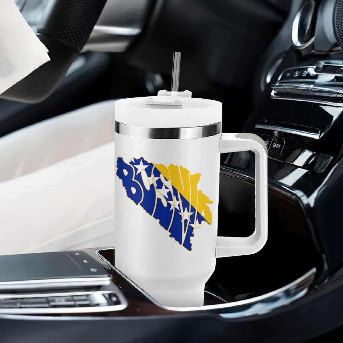 Bosnia And Herzegovina Word Art Map Tumbler With Handle Bosnian Pride Gift