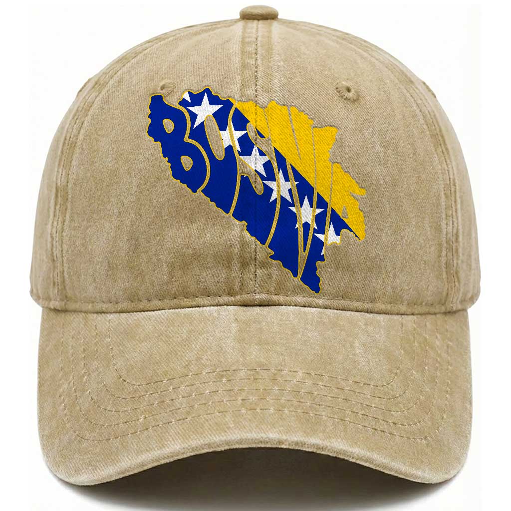 Bosnia And Herzegovina Word Art Map Washed Cotton Baseball Cap Bosnian Pride Gift TS12 Print Your Wear