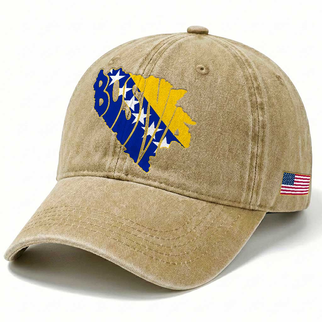 Bosnia And Herzegovina Word Art Map Washed Cotton Baseball Cap Bosnian Pride Gift