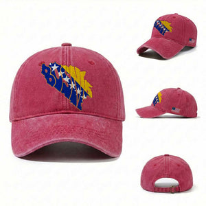Bosnia And Herzegovina Word Art Map Washed Cotton Baseball Cap Bosnian Pride Gift