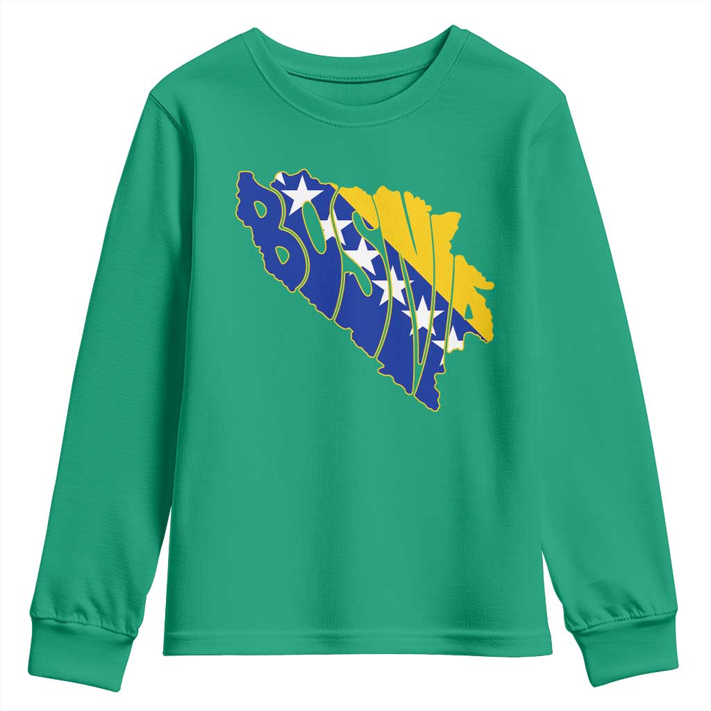 Bosnia And Herzegovina Word Art Map Youth Sweatshirt Bosnian Pride Gift
