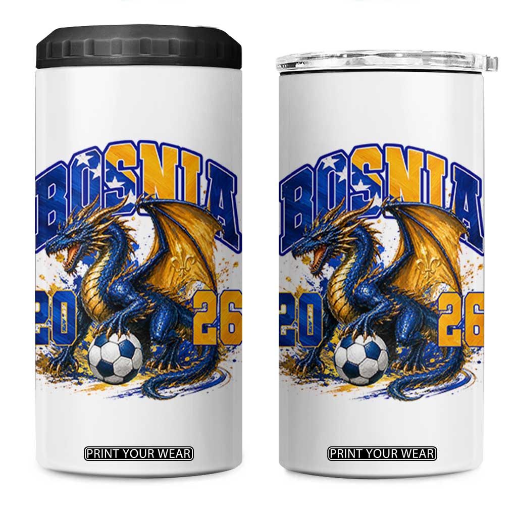 Bosnian Dragon Fudbal Fan 4 in 1 Can Cooler Tumbler Bosnia And Herzegovina Pride