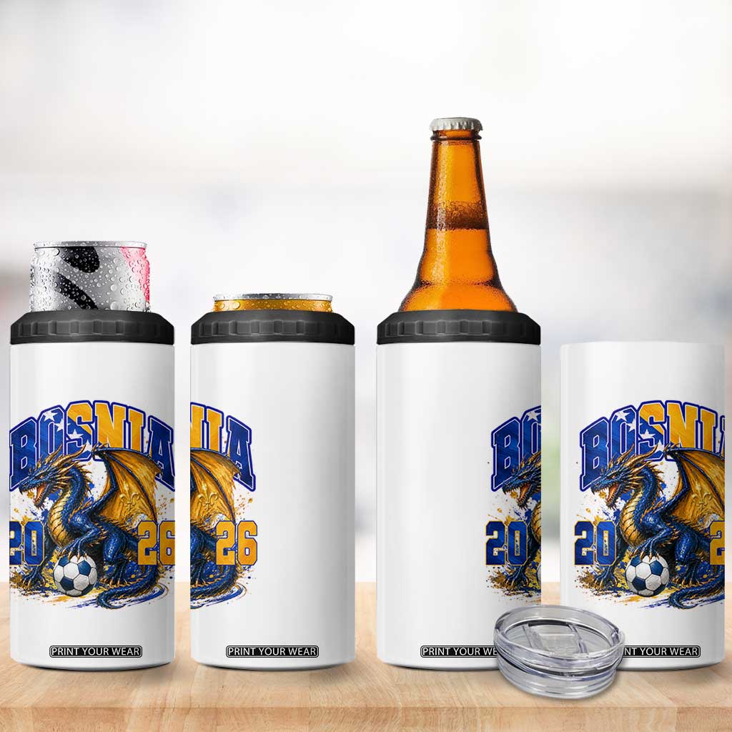 Bosnian Dragon Fudbal Fan 4 in 1 Can Cooler Tumbler Bosnia And Herzegovina Pride