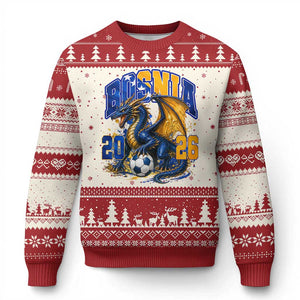 Bosnian Dragon Fudbal Fan Ugly Christmas Sweater Bosnia And Herzegovina Pride