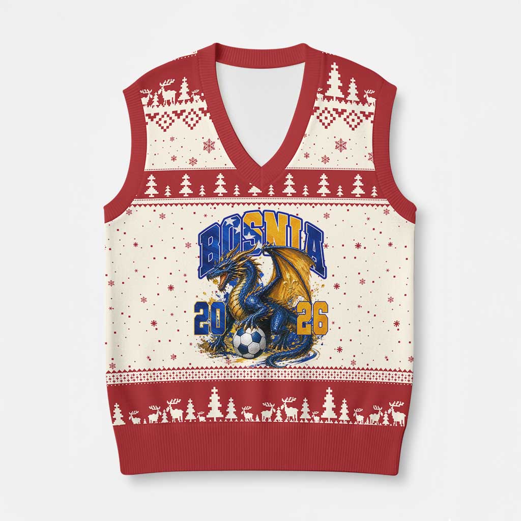 Bosnian Dragon Fudbal Fan V-Neck Knit Sweater Vest Bosnia And Herzegovina Pride TS12 Beige Red Print Your Wear