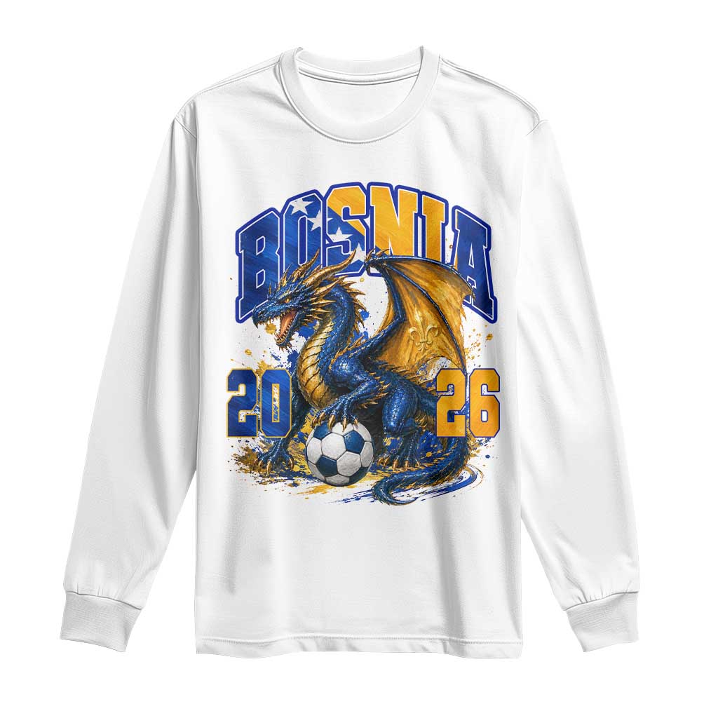 Bosnian Dragon Fudbal Fan Long Sleeve Shirt Bosnia And Herzegovina Pride TS12 White Print Your Wear
