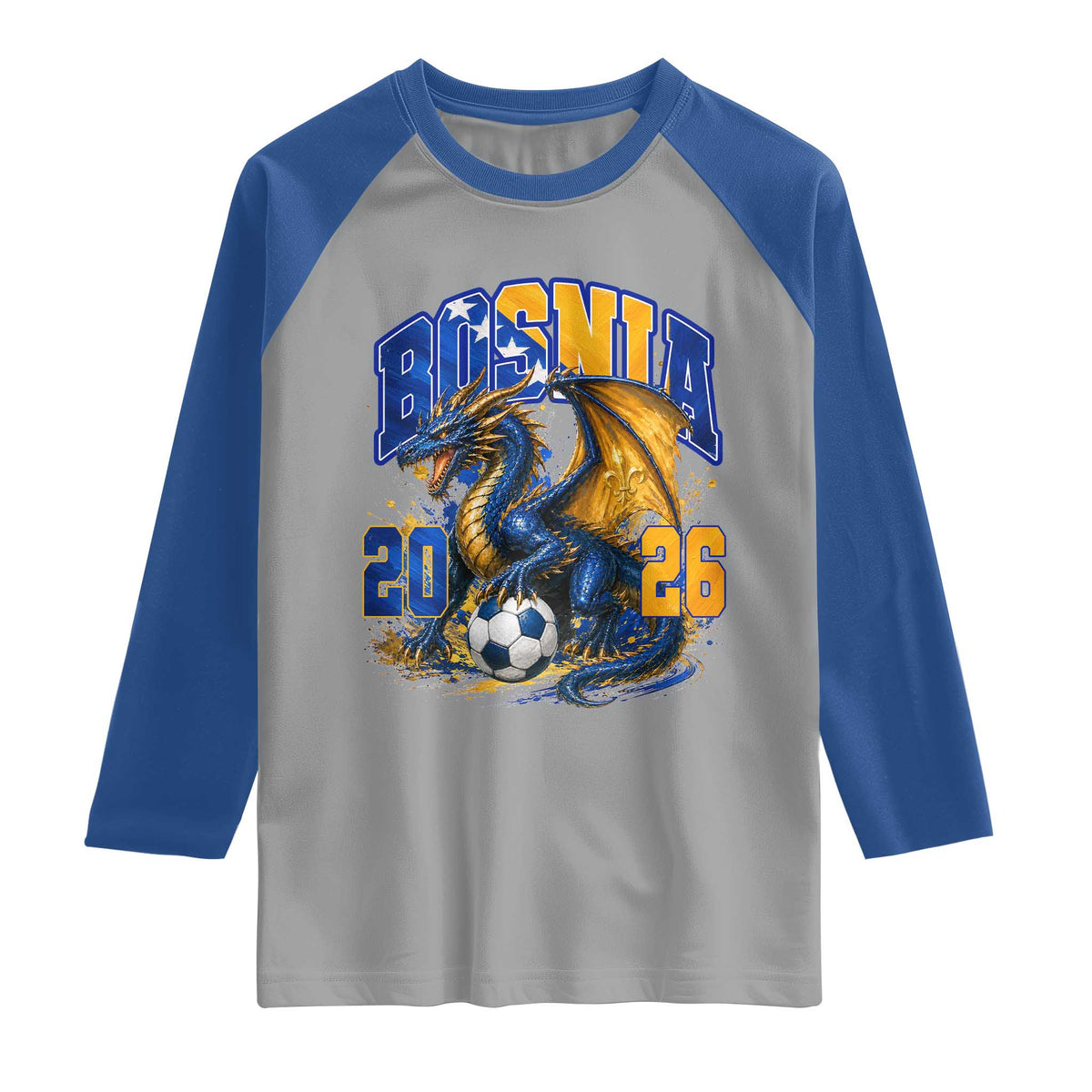 Bosnian Dragon Fudbal Fan Raglan Shirt Bosnia And Herzegovina Pride